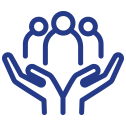 Icon of hands welcoming trio of people